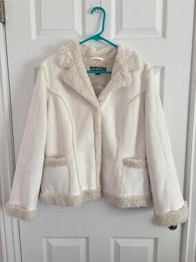 Vintage Y2K Static Cream Faux Shearling Jacket L Penny Lane Boho 70s